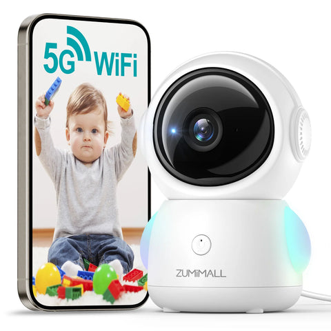 ZUMIMALL Wired security Camera, 5G/2.4G WiFi Baby/Pet Monitor with Camera and Audio,One-Click Call, Auto Tracking, Cry/PIR/AI