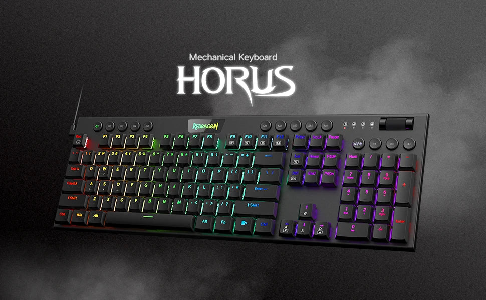 Redragon K619 Horus RGB Mechanical Keyboard Wired Gaming Low Profile Keycaps Red Switch Pro Software Supported