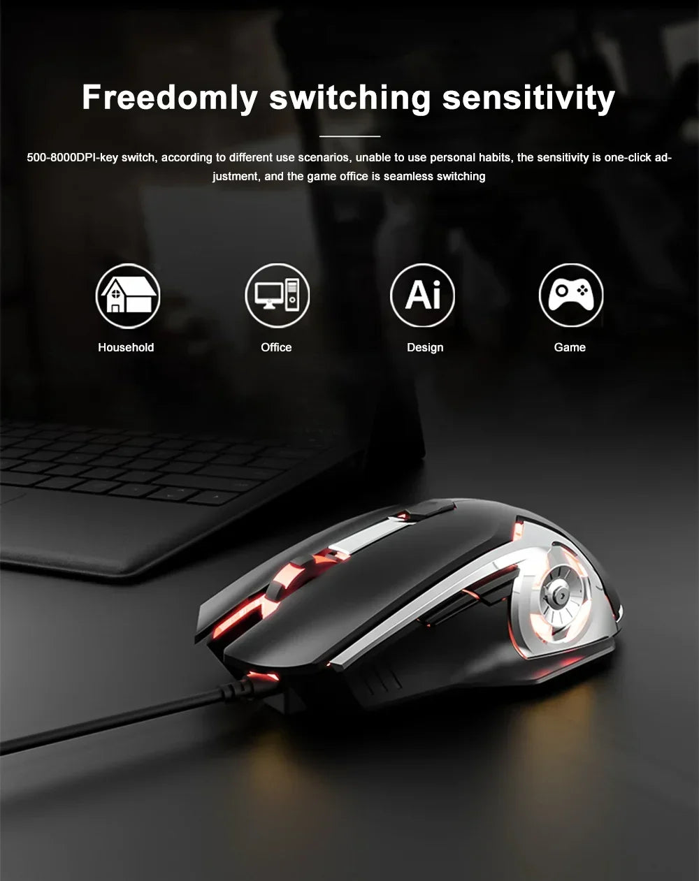 AJAZZ AJ120 Gaming Mouse Wired USB 6 Buttons 8000DPI Optical Mute E-sports Game Mouse Laptop computer office PC Accessories gift