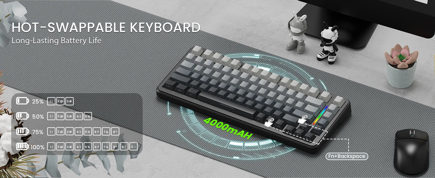 ATTACK SHARK M86 Wireless Mechanical Gaming Keyboard, 75% Gasket Hot Swappable RGB Custom Keyboard, Side Printed PBT Keycaps