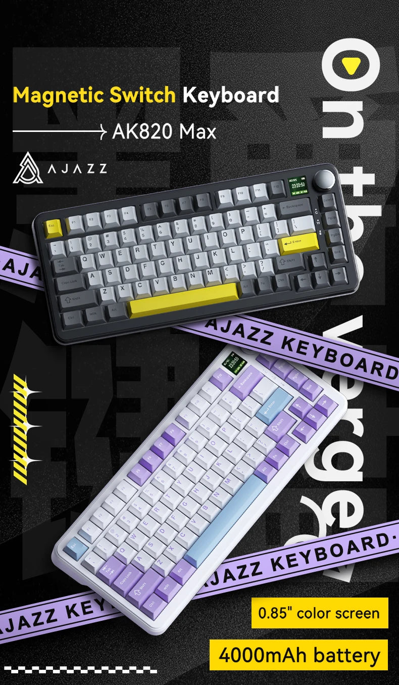 AJAZZ AK820 hall switch mechanical keyboard Gasket structure-three-mode-gaming magnetic switch-0.58 inch color screen