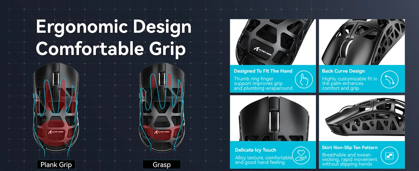 Attack Shark R3 Wireless Gaming Mouse,PAW3395 Up to 26K DPI 8KHz Return Rate,Magnesium Alloy 46G Ultralight Hollowed Design, Tri