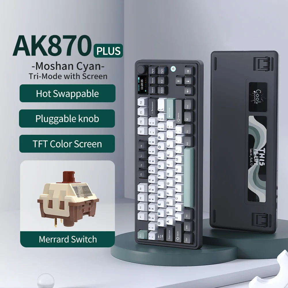 AJAZZ AK870 PLUS wireless Bluetooth mechanical keyboard three-mode hot-swappable screen gaming game boy