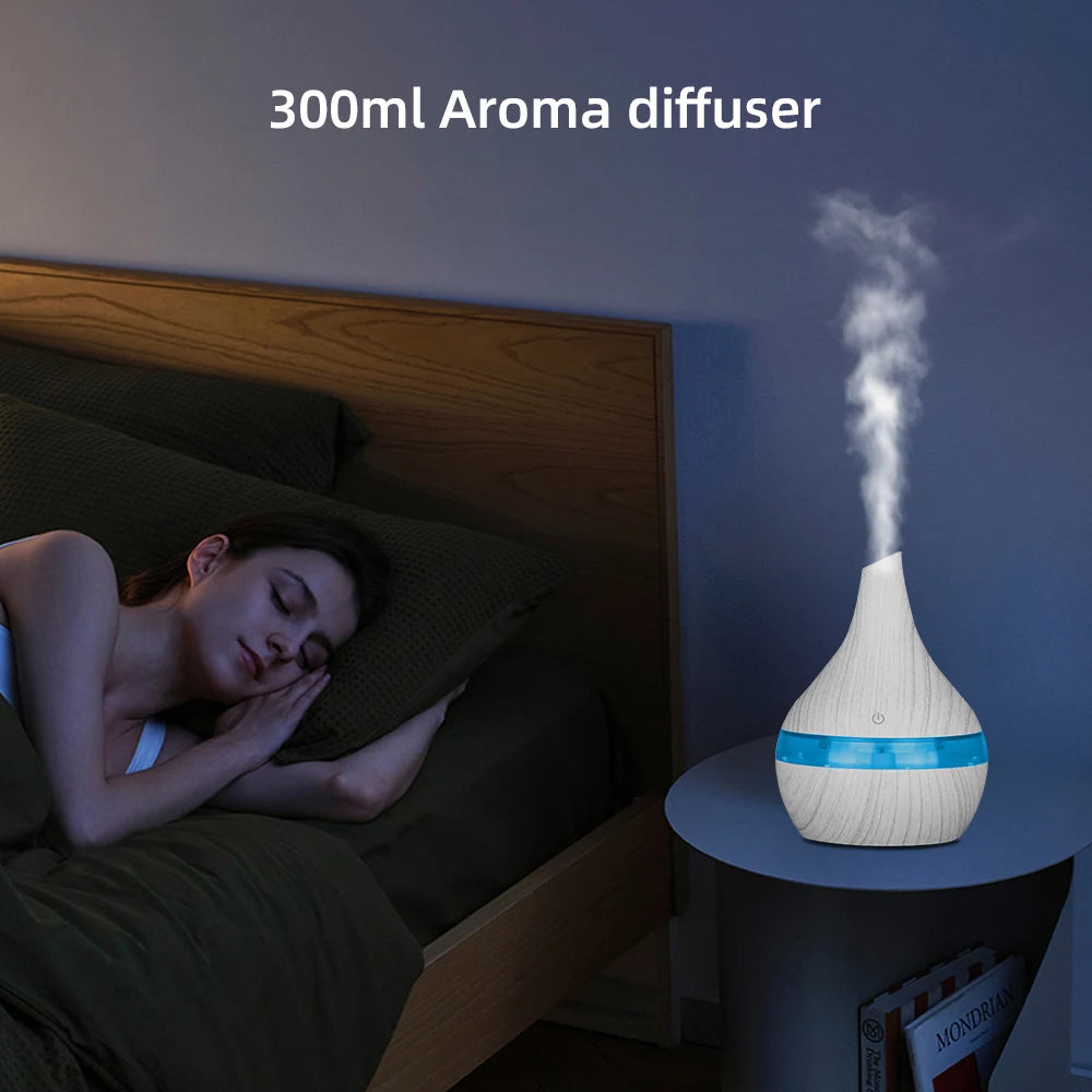 300ml USB Essential Oil Diffusers Ultrasonic Air Humidifier with 7-Color LED lights Cool Mist Maker for home bedroom