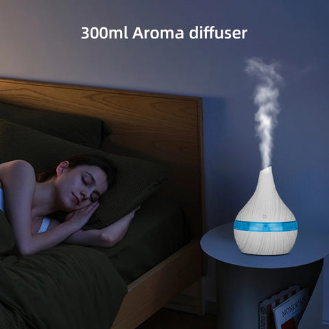 300ml USB Essential Oil Diffusers Ultrasonic Air Humidifier with 7-Color LED lights Cool Mist Maker for home bedroom