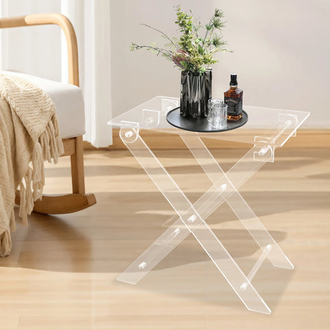 Acrylic Laptop Stand, Foldable X-Design with 22lb Capacity, 23.07" Height, 18.6x11.9" Clear Tabletop for Home/Office Use