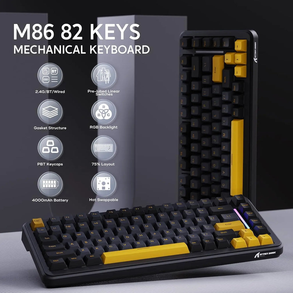 MAMBASNAKE x ATTACK SHARK M86 82 Keys Wireless Mechanical Keyboard, 75% Gasket Hot Swappable Custom Keyboard