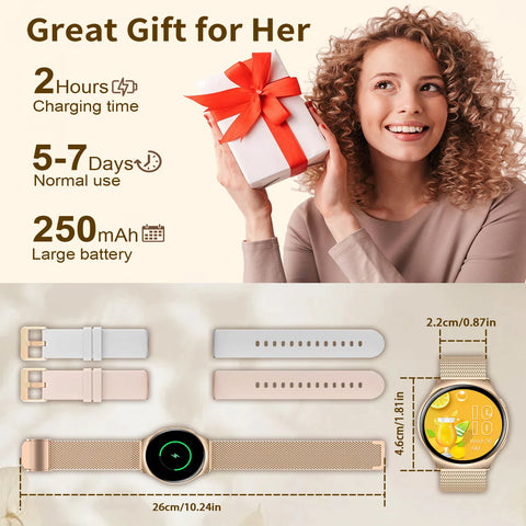 Smart Watches(Answer/Make Calls),1.43" Large Screen Fitness Tracker For iPhone/Android,Pedometer/Message Alerts,Gift for Family