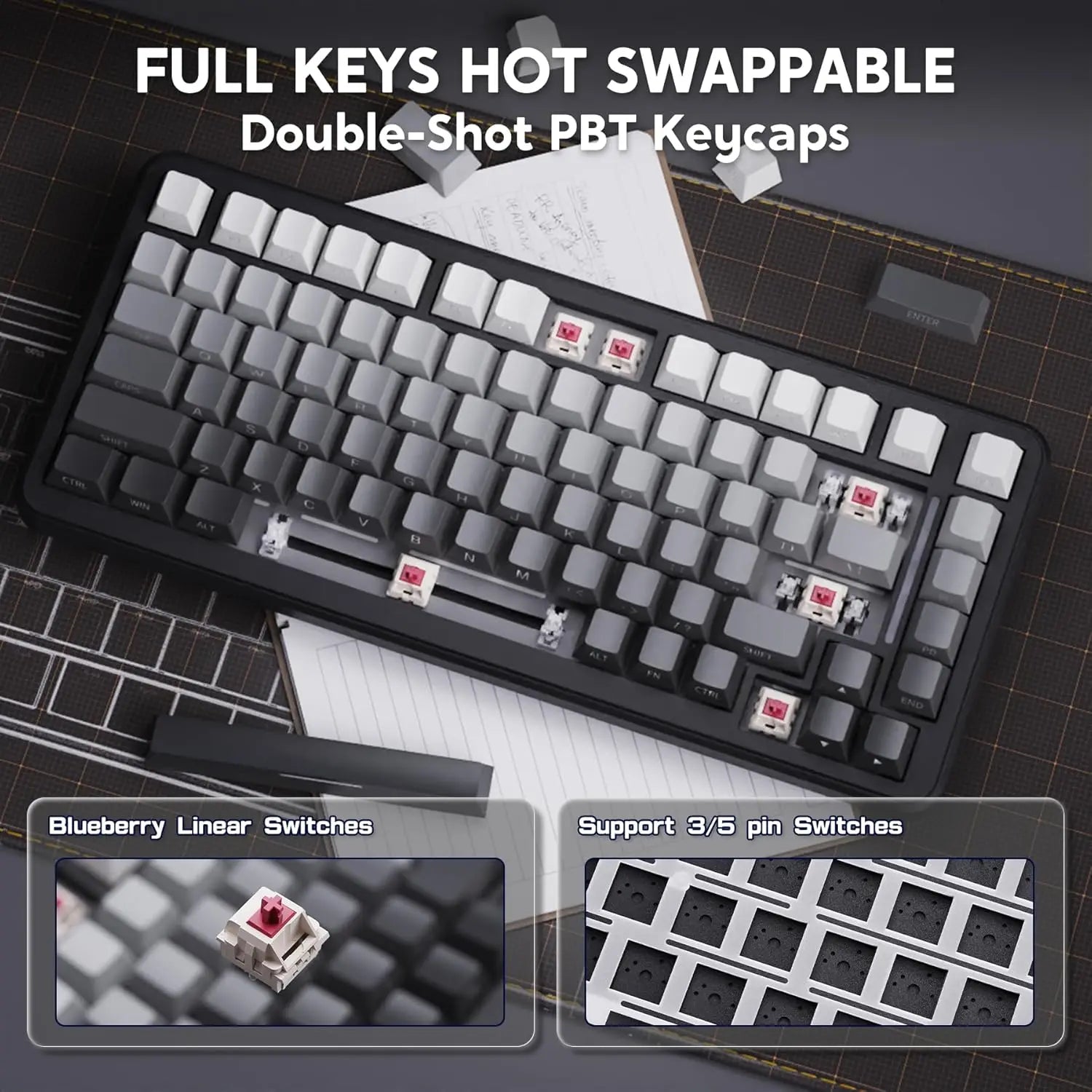 MAMBASNAKE x ATTACK SHARK M86 82 Keys Wireless Mechanical Keyboard, 75% Gasket Hot Swappable Custom Keyboard