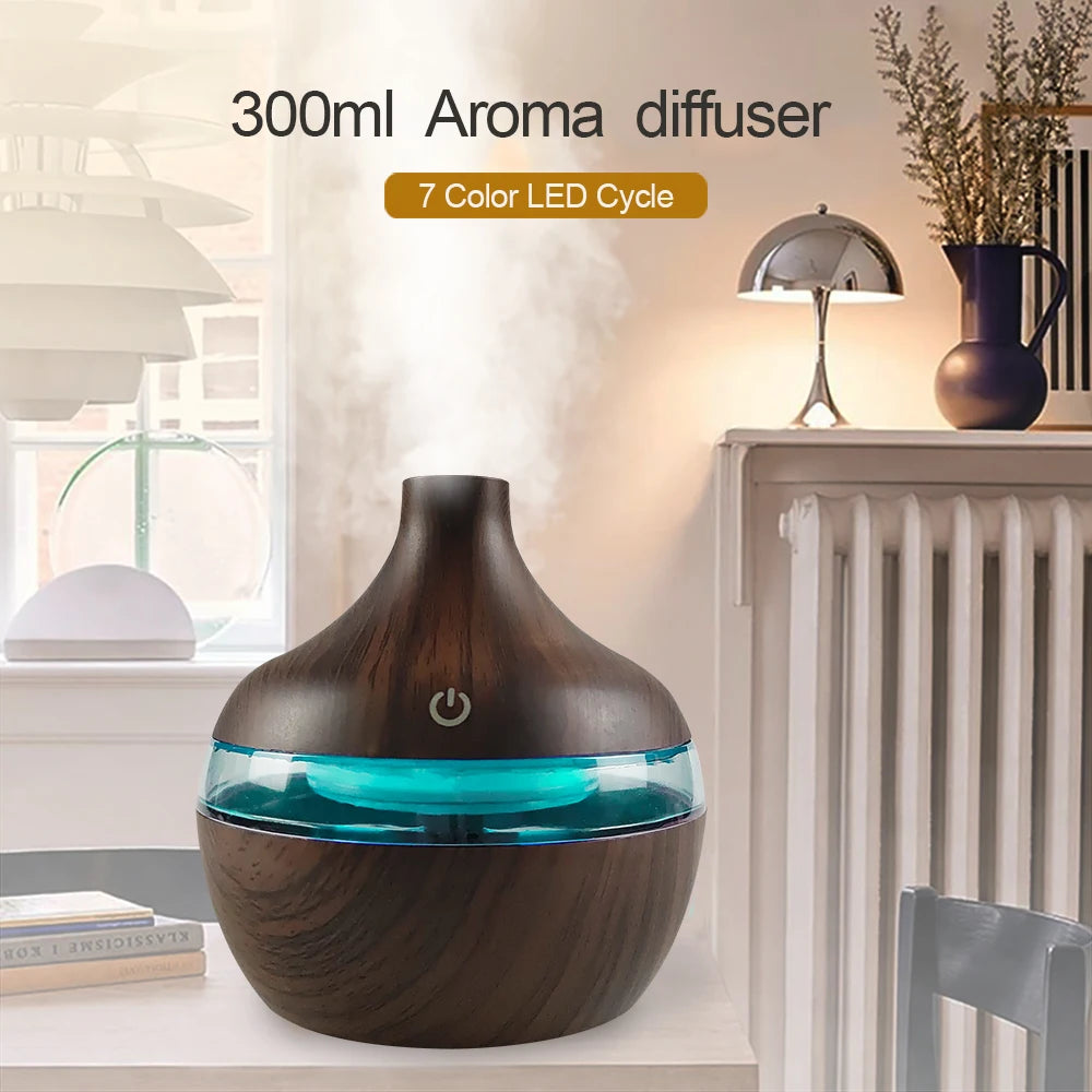 Portable USB Humidifier with 7-Color LED Lighting Aromatherapy Diffuser 300ml Rechargeable Tank for bedroom official
