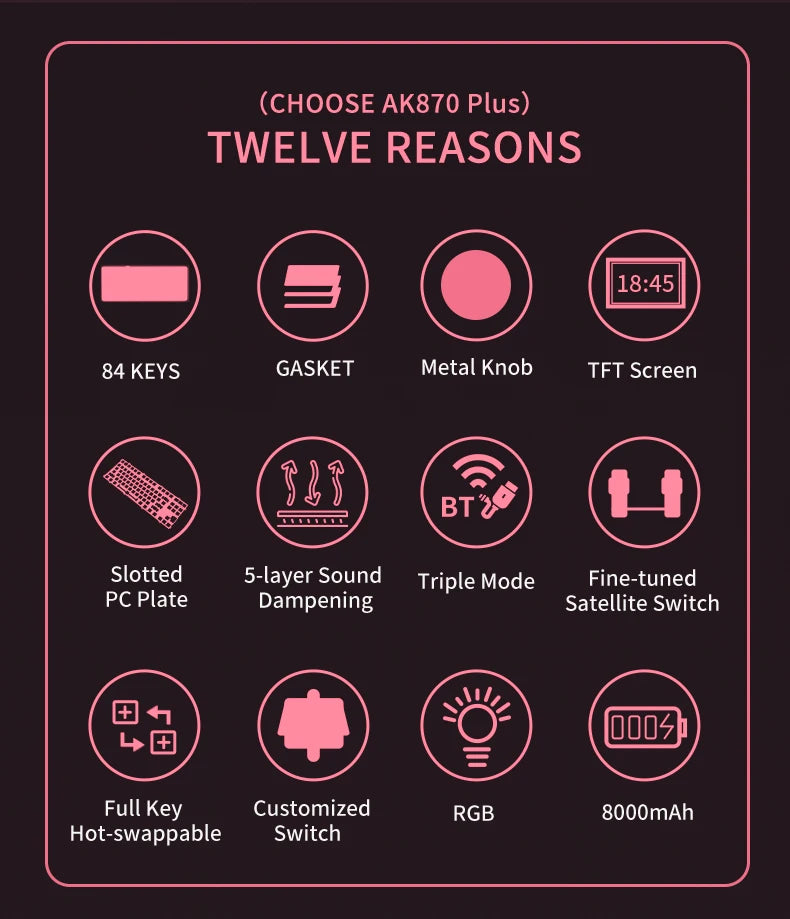 AJAZZ AK870 PLUS wireless Bluetooth mechanical keyboard three-mode hot-swappable screen gaming game boy