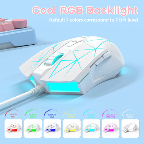 AJ52 RGB Lightweight Gaming Mouse, Programmable 7 Buttons, Ergonomic LED Backlit USB Gamer Mice for Windows Mac OS Linux