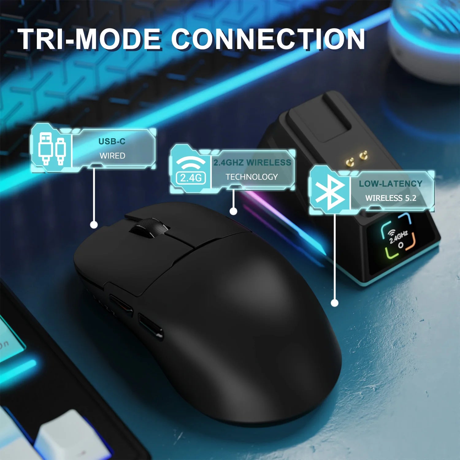 A.JAZZ AJ159APEX 8Khz Wireless Gaming Mouse Ultralight 56g with Magnetic Screen Charging Dock 42000DPI PAW3950 Sensor Tri Mode B