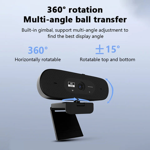 4K Webcam 1080P Mini Camera 2K Full HD Webcam with Microphone 30fps USB Web Cam for Auto Focus PC Laptop Video Shooting Camera