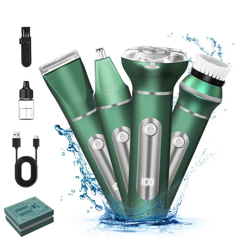 4 in 1 Men's Electric Shaver - Cordless Rotary Waterproof Shaver for Shaving Face with Nose Hair Trimmer, Sideburns Trimmer