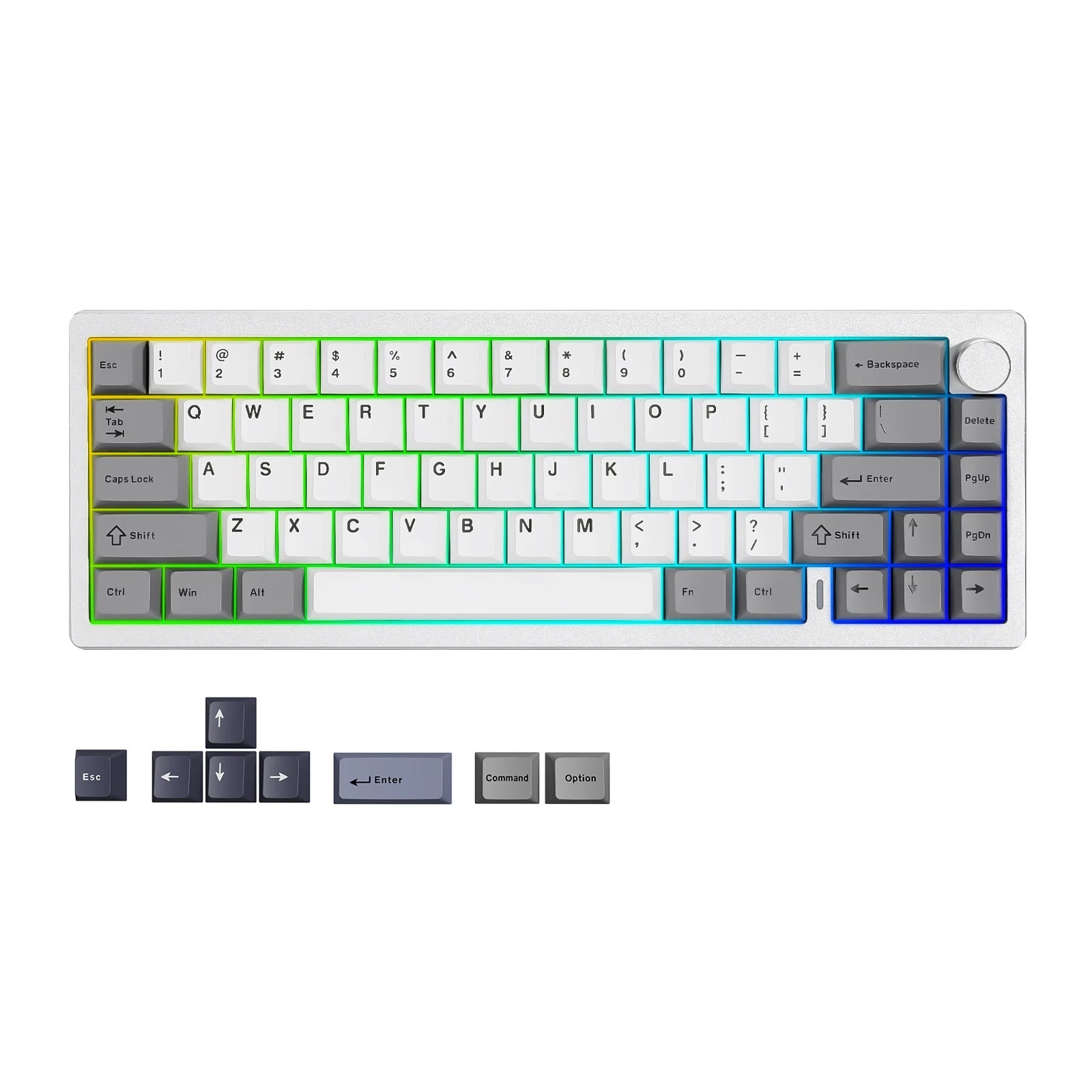 YUNZII AL68 Silver Wireless Custom Mechanical Keyboard, QMK/VIA Aluminum Keyboard, Hot Swap Gasket Gaming Keyboard with Knob