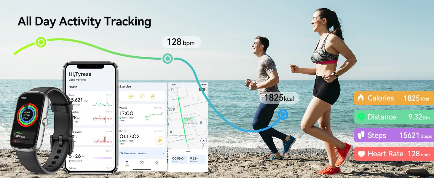 Fitness Tracker with Heart Rate Blood Oxygen Sleep Monitor, IP68 Waterproof Activity & Pedometer, smart Watches for Women Men
