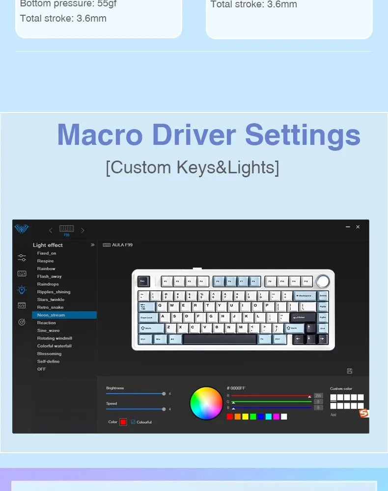 AULA F75 Gaming Mechanical Keyboard W/ RGB PBT keycaps Hot-Swap Gasket Structure 75% Layout Customized Tri-Mode Game Keyboards