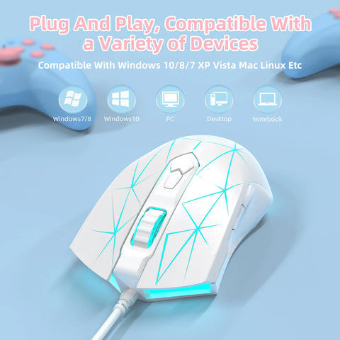 AJ52 RGB Lightweight Gaming Mouse, Programmable 7 Buttons, Ergonomic LED Backlit USB Gamer Mice for Windows Mac OS Linux