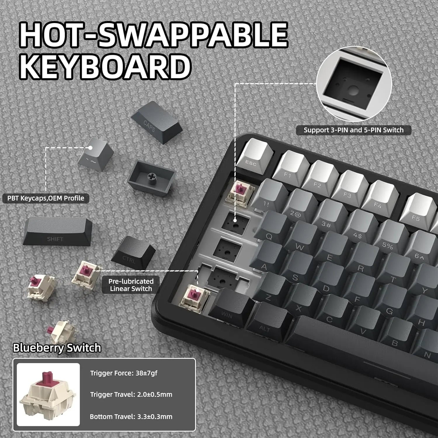 ATTACK SHARK X85Pro 75% Mechanical Keyboard with Screen & Knob Hot Swappable Wireless 2.4GHz/Bluetooth/Wired RGB Gasket Mount QM