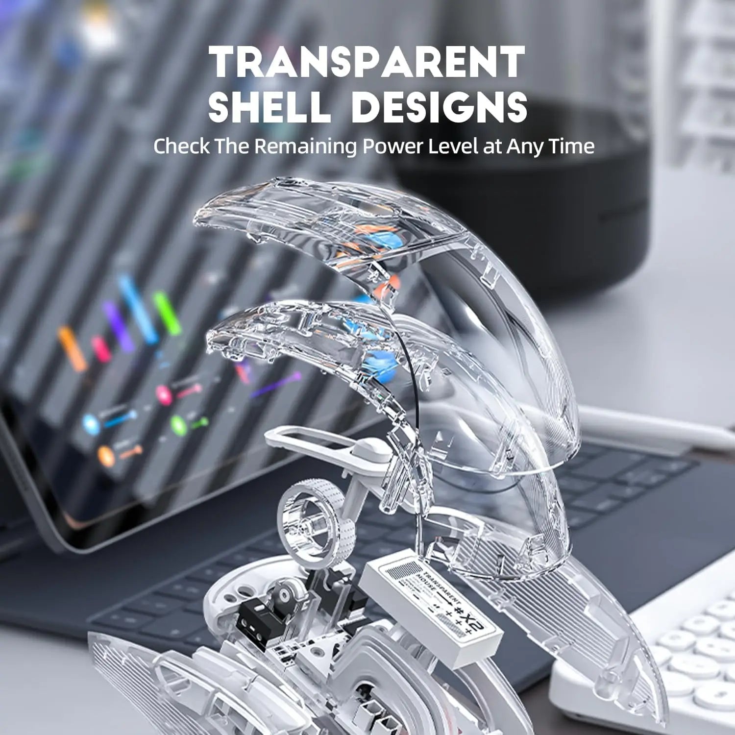 ATTACK SHARK X2Pro Wireless Gaming Mouse with RGB Charging Dock,Tri-Mode Mute Mouse RGB Backlit,Transparent Shell,PixArt 3212