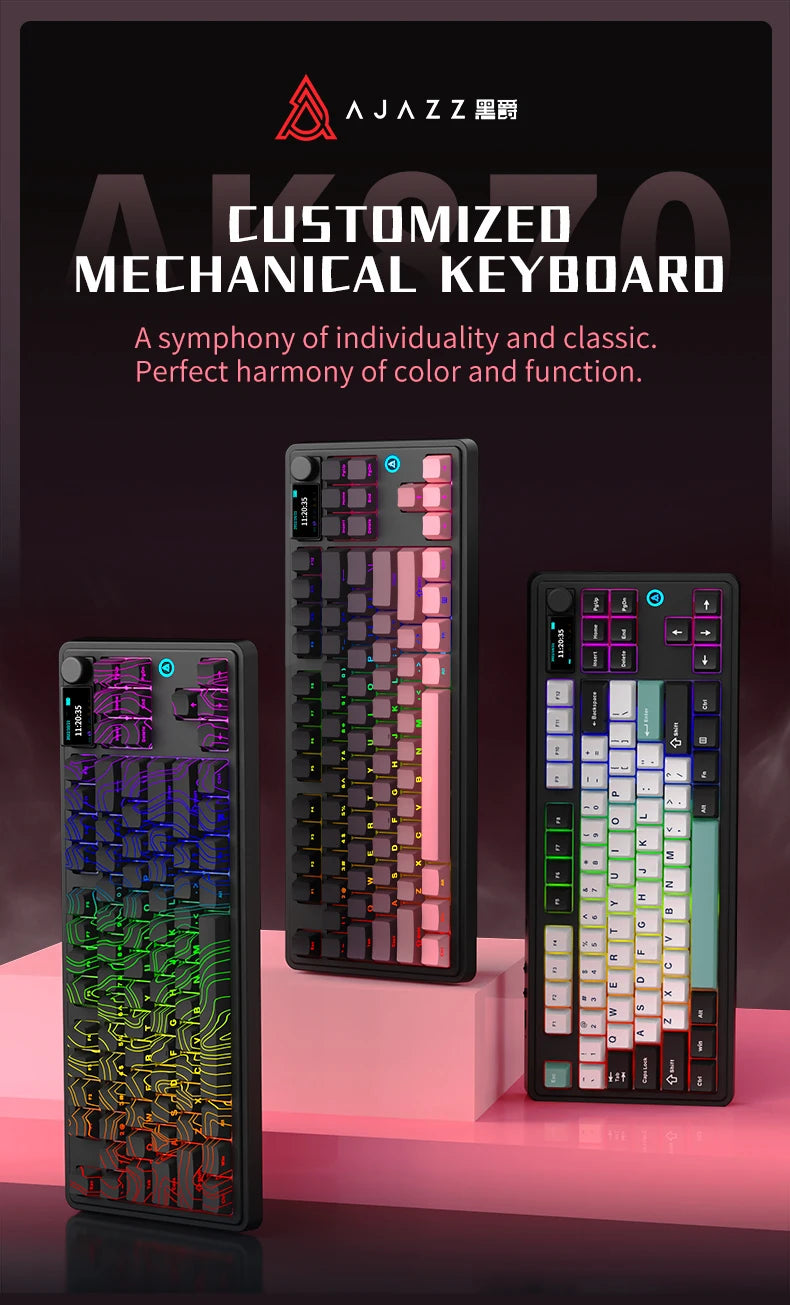 AJAZZ AK870 PLUS wireless Bluetooth mechanical keyboard three-mode hot-swappable screen gaming game boy