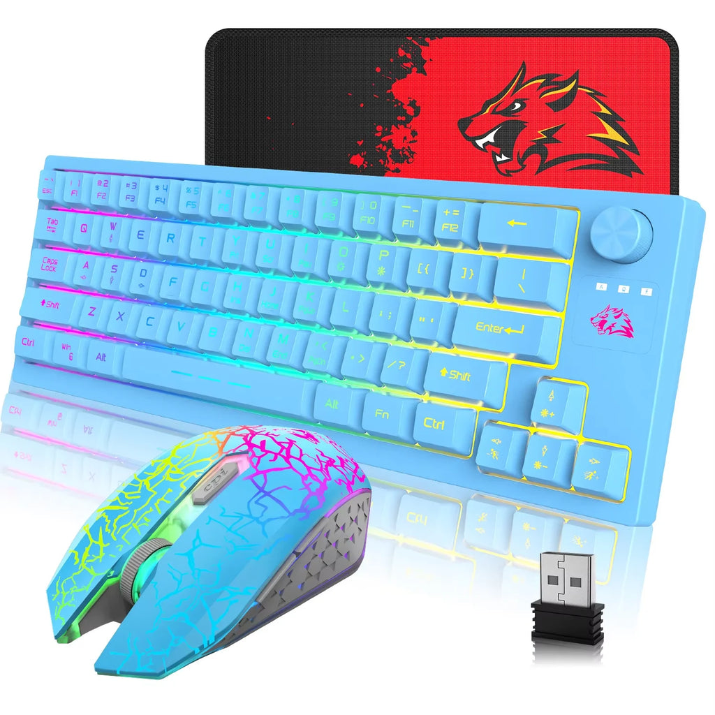 ZIYOU LANG T50 Wireless Gaming Keyboard and Mouse Combo Mini Portable with Cool RGB Backlit Ergonomic 64Key TKL Rechargeable Ant