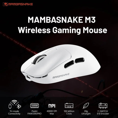 MAMBASNAKE M3 Wireless Gaming Mouse,40K DPI,39g Lightweight Gaming Mouse,PAW3395PRO Optical Sensor