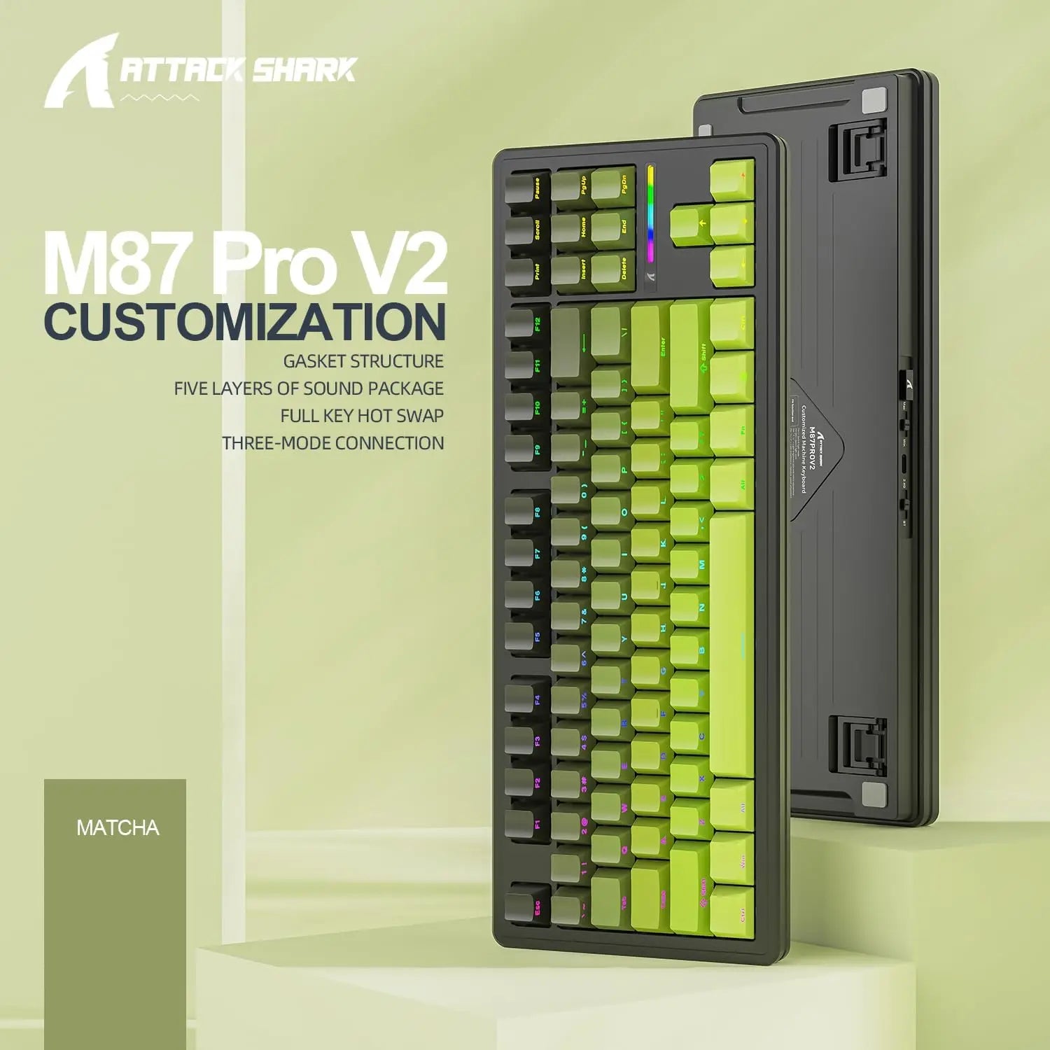 MAMBASNAKE x ATTACK SHARK M87 PRO Wireless Mechanical Gaming Keyboard,Hot Swappable Gasket RGB Custom Keyboard