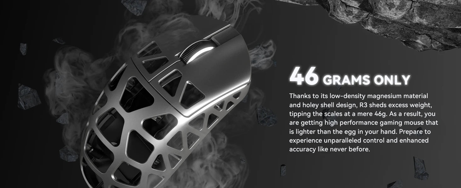 Attack Shark R3 Wireless Gaming Mouse,PAW3395 Up to 26K DPI 8KHz Return Rate,Magnesium Alloy 46G Ultralight Hollowed Design, Tri