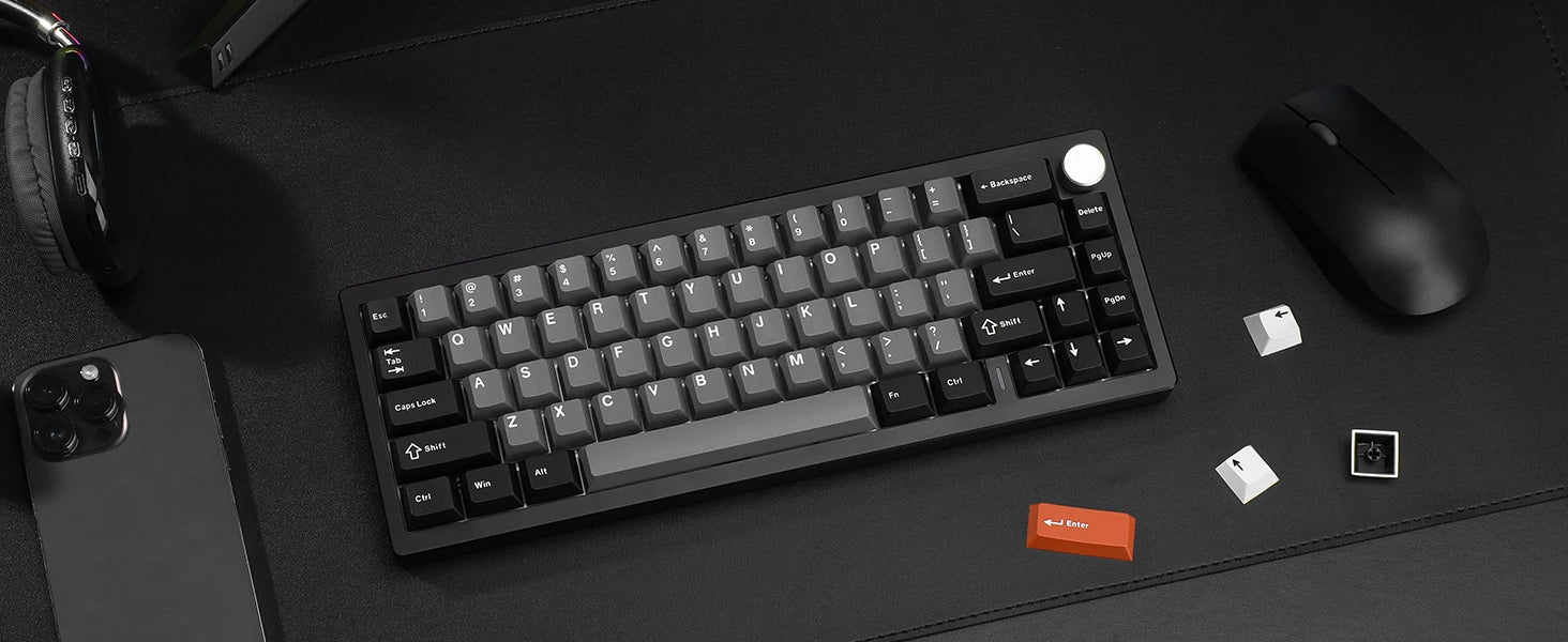 YUNZII AL68 Silver Wireless Custom Mechanical Keyboard, QMK/VIA Aluminum Keyboard, Hot Swap Gasket Gaming Keyboard with Knob