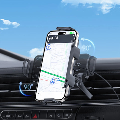 High Intelligent Mobile Phone/Pad Holder 2 in 1 Auto Rotating Phone Holder Car Charger Fast Charging Cell Phone Holder