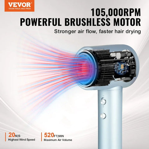 HighSpeed Hair Dryer with 105 000RPM Brushless Motor 200 Million Negative Ions Hair Blow Dryer 4 Temps 3 Speeds LCD Display Th