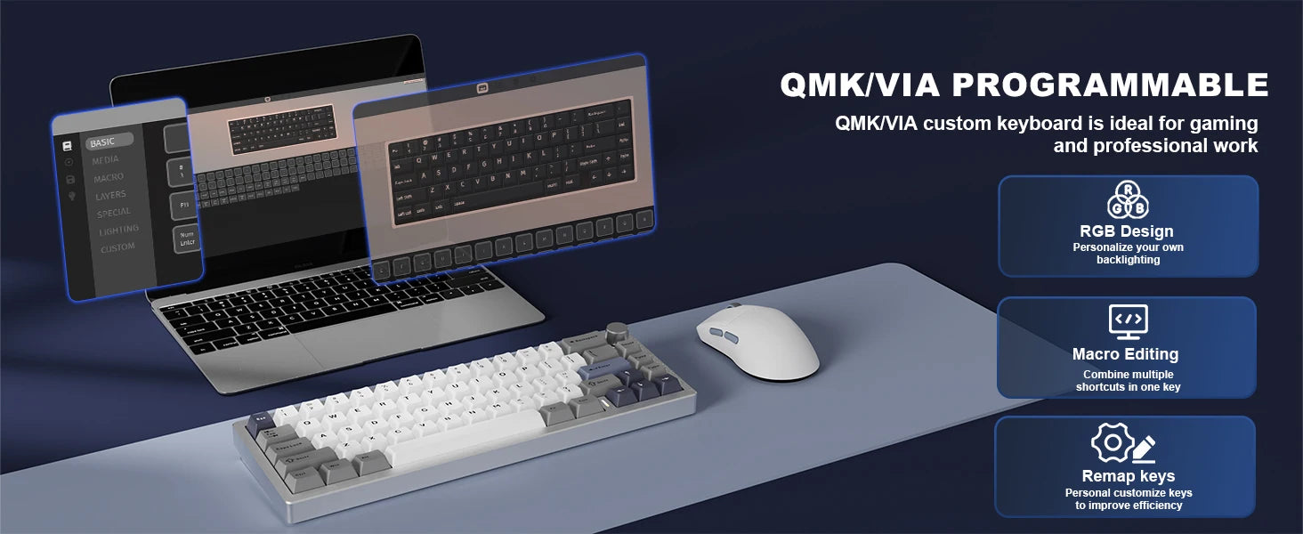 YUNZII AL68 Silver Wireless Custom Mechanical Keyboard, QMK/VIA Aluminum Keyboard, Hot Swap Gasket Gaming Keyboard with Knob