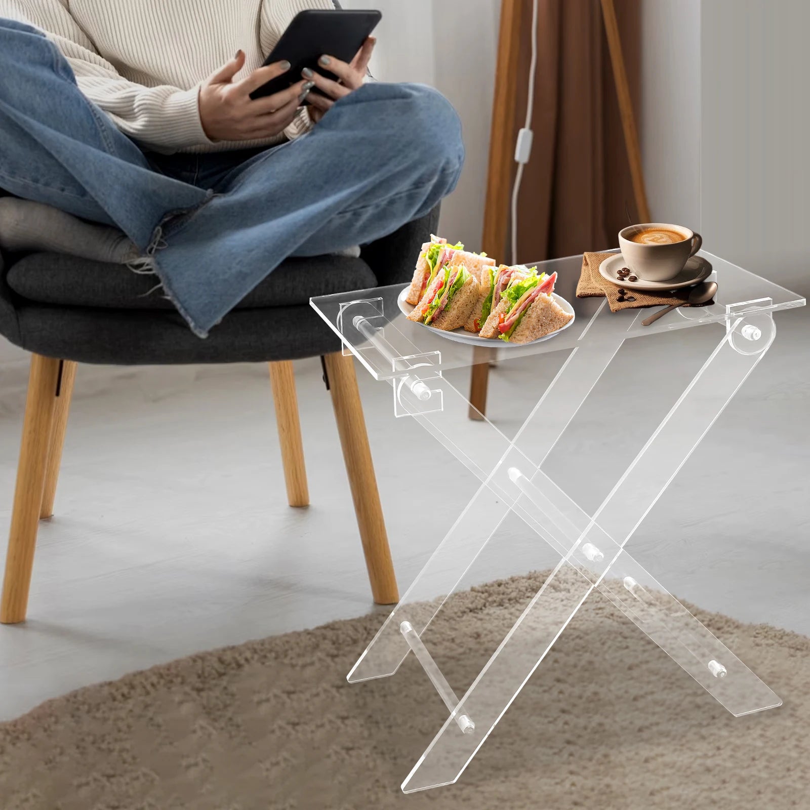 Acrylic Laptop Stand, Foldable X-Design with 22lb Capacity, 23.07" Height, 18.6x11.9" Clear Tabletop for Home/Office Use