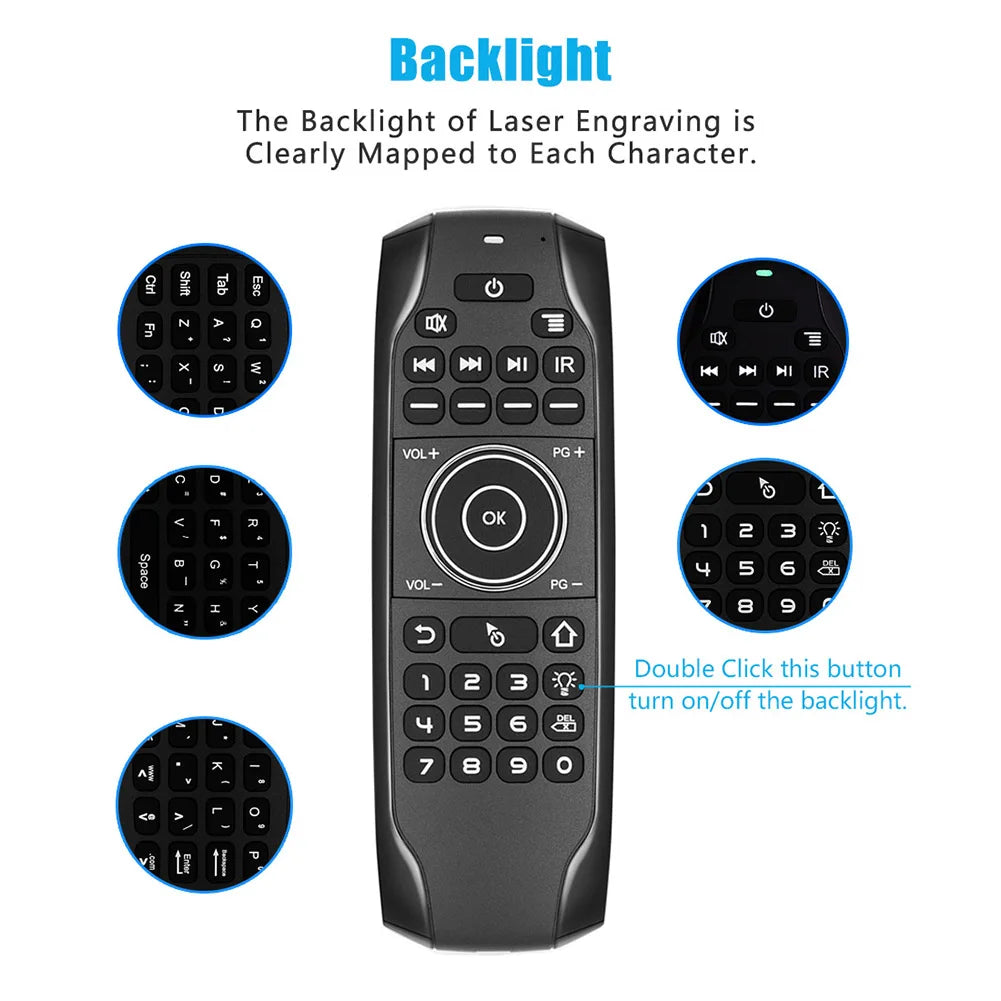 3.7-4.2V Wireless Keyboard Remote Control Bluetooth-compatible IR Backlight Remote Control Micro USB Charging for Android TV Box