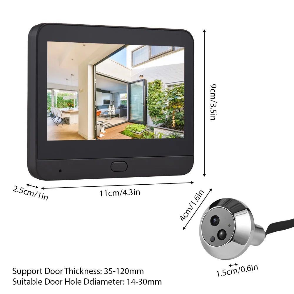 2.4G WiFi Video Doorbell for Apartment Peephole Camera 4.3-inch Display Tuya APP 1080P 120 Degree Visible Night Vision Peephole