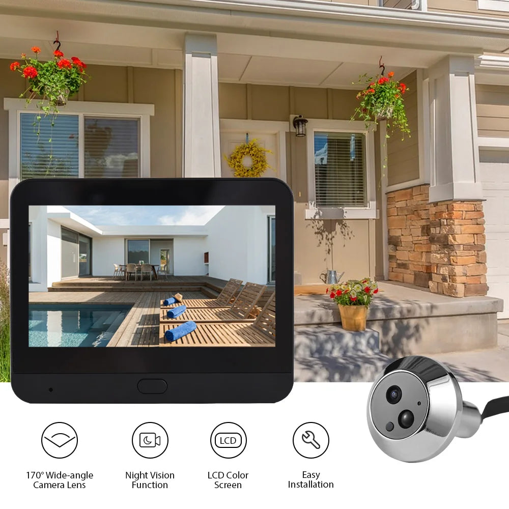 2.4G WiFi Video Doorbell for Apartment Peephole Camera 4.3-inch Display Tuya APP 1080P 120 Degree Visible Night Vision Peephole