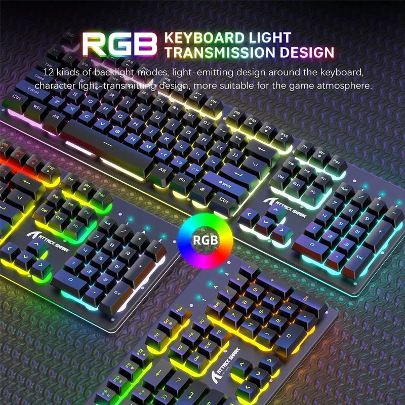 ATTACK SHARK T3 RGB Wireless Gaming Keyboard Mouse Combo,Rechargeable Mechanical