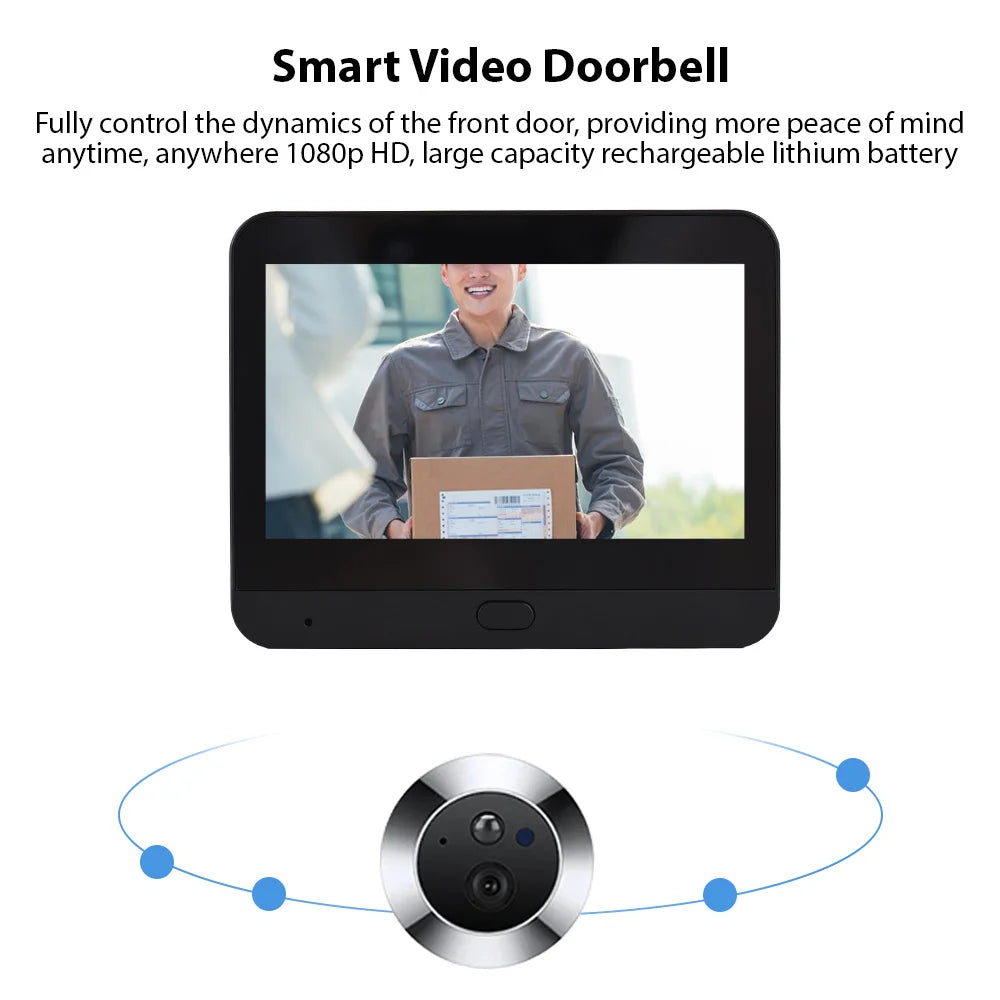 2.4G WiFi Video Doorbell for Apartment Peephole Camera 4.3-inch Display Tuya APP 1080P 120 Degree Visible Night Vision Peephole