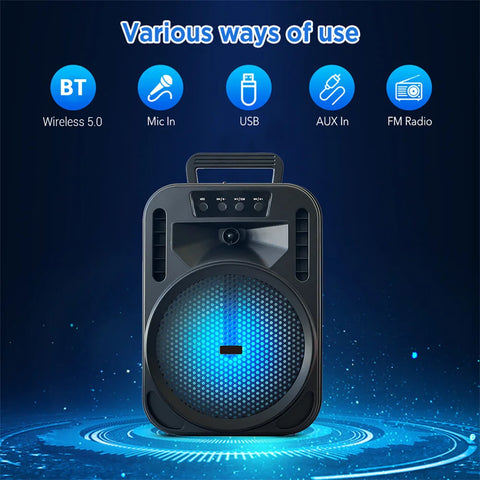 6.5" Portable Bluetooth Speaker Subwoofer Heavy Bass Sound System Party Led Light DJ karaoke Outdoor RechargeableSpeaker