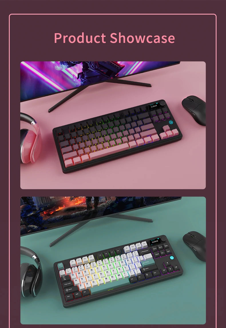 AJAZZ AK870 PLUS wireless Bluetooth mechanical keyboard three-mode hot-swappable screen gaming game boy