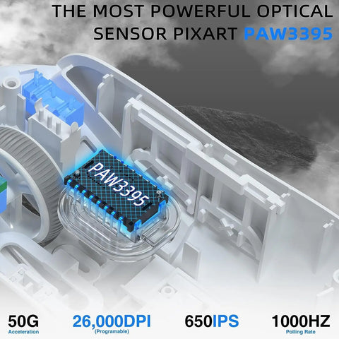 A.JAZZ AJ139 G Pro Wireless Gaming Mouse Ultra-lightweight 59g with Dual Mode-Wired/2.4Ghz Receiver up to 26K DPI,Ergonomic