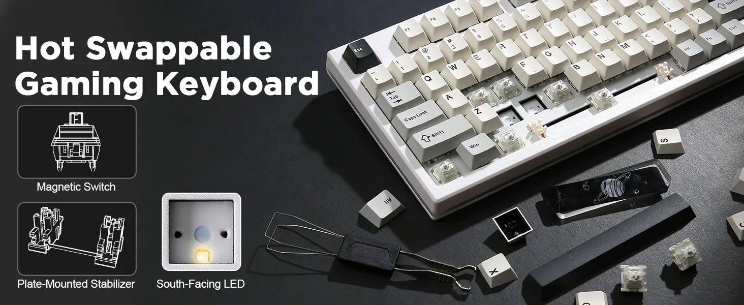 YUNZII RT80 Hall Effect 8K Rapid Trigger Gaming Mechanical Keyboard, 82-Key Wireless Adjustable Actuation Magnetic Hot Swap Keeb