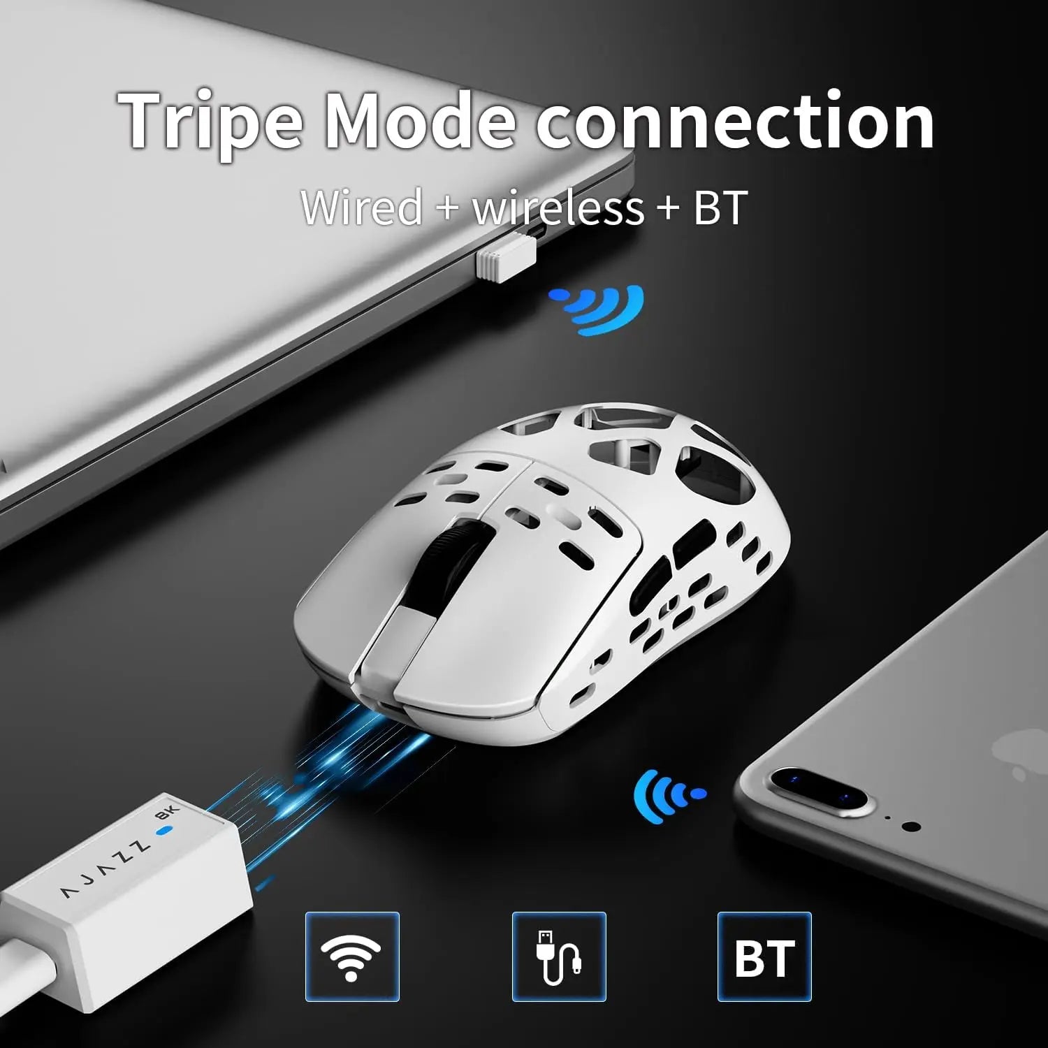 AJAZZ AM3 MAX wireless gaming mouse, lightweight all-magnesium alloy, supports 8K return rate, 30000DPI, PAW3950