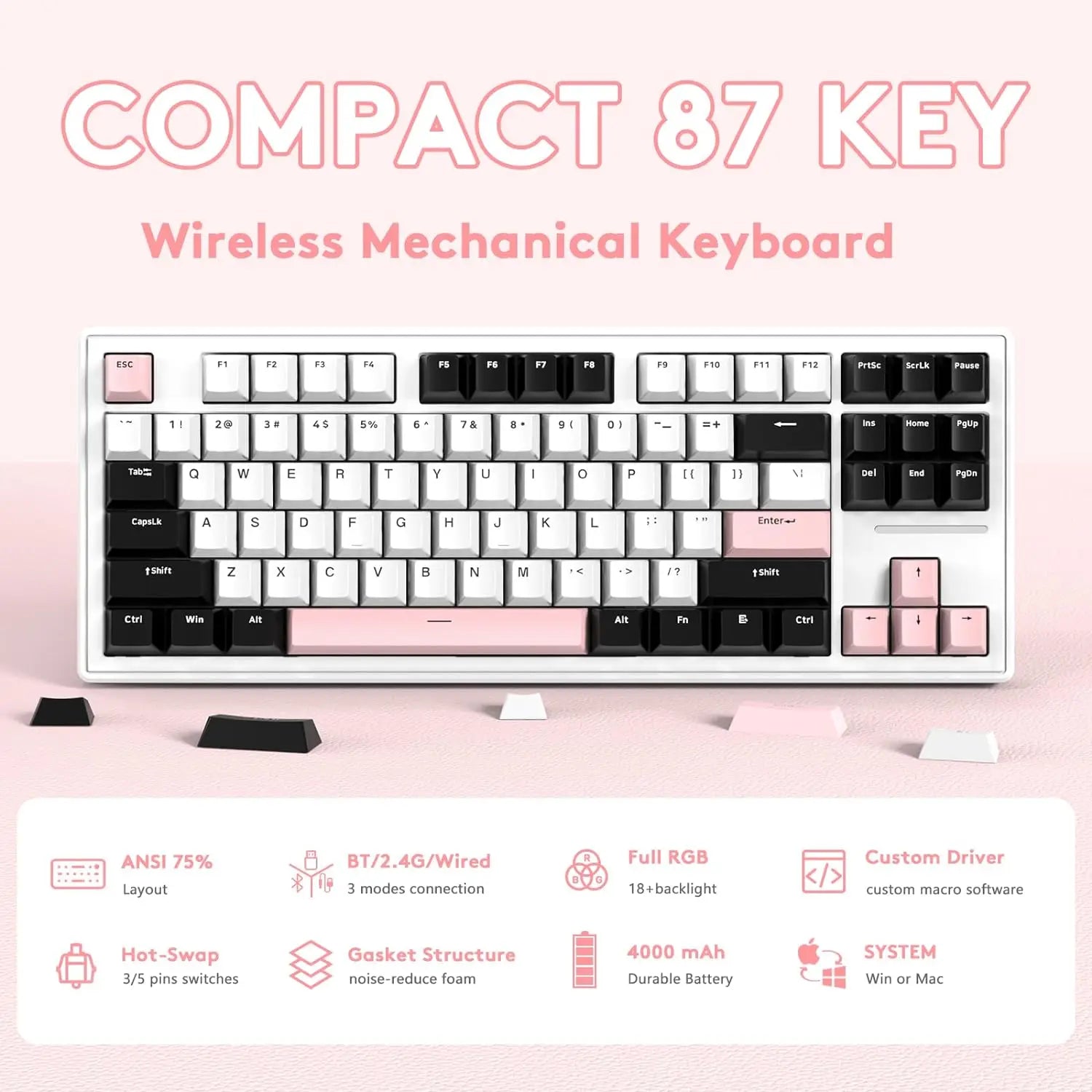 MAMBASNAKE x ATTACK SHARK M87 75% Wireless Gaming Keyboard, BT5/2.4G/Wired, 27 RGB Chroma Backlit