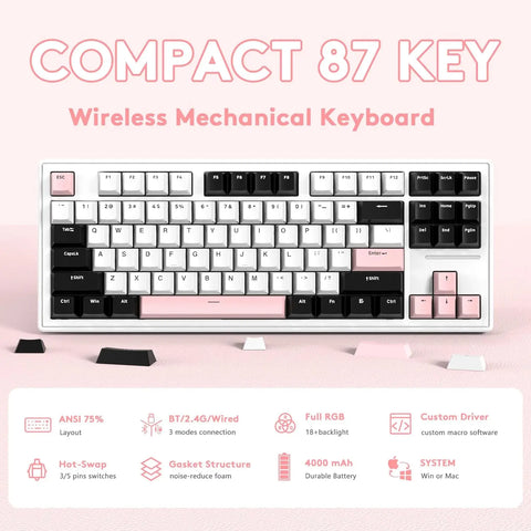 MAMBASNAKE x ATTACK SHARK M87 75% Wireless Gaming Keyboard, BT5/2.4G/Wired, 27 RGB Chroma Backlit