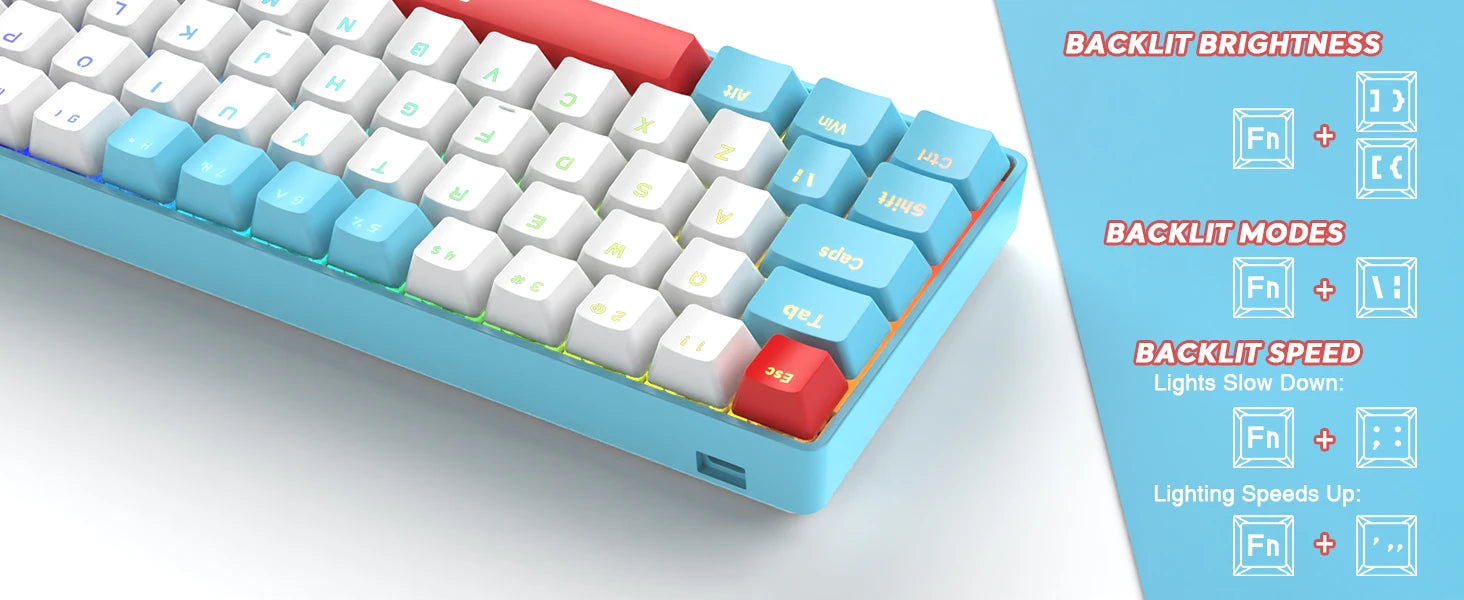 60% Mechanical Keyboard and Mouse Combo + Tray USB C Cable, RGB LED Backlit Keyboard, Red Switches, 6400 DPI Programmable Mouse