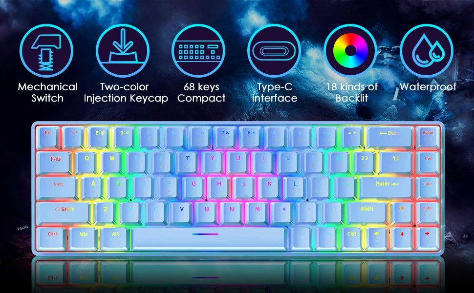 65% Wired Gaming Mechanical Keyboard and Mouse Combo,Mini 68 Keys,RGB Backlight, Lightweight RGB Honeycomb Optical Mouse
