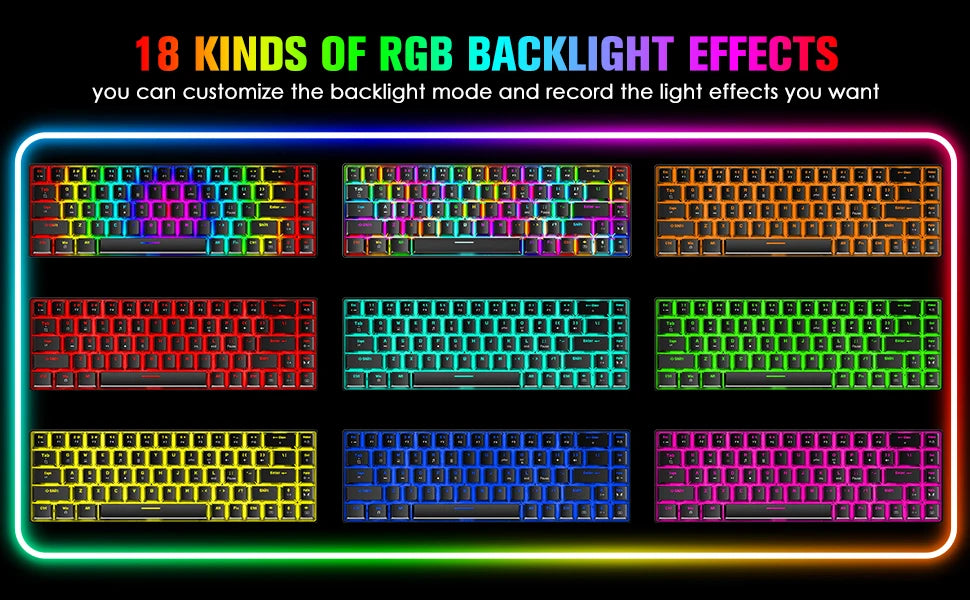 65% Wired Gaming Mechanical Keyboard and Mouse Combo,Mini 68 Keys,RGB Backlight, Lightweight RGB Honeycomb Optical Mouse